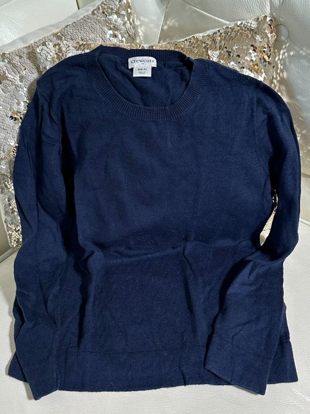 Crewcuts J Crew Girls Navy Blue Crewneck Sweater Long Sleeve Knit Size S 6-7